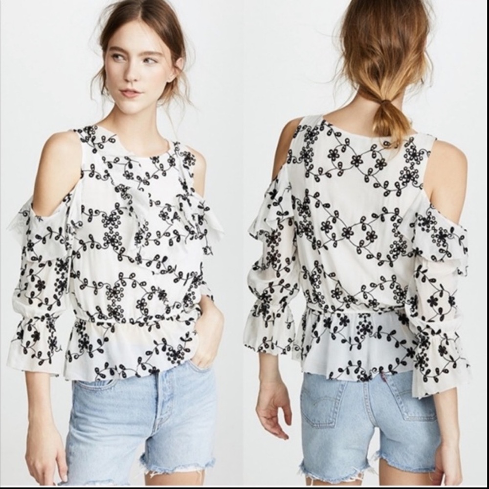 NWOT Joie Carlyton Floral Cold-Shoulder Top Size M